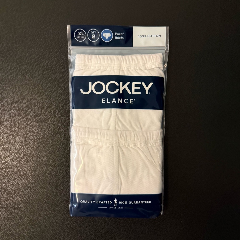 Men's 2-Pack Jockey 100% Cotton Elance Poco Briefs White XL 40-42”
